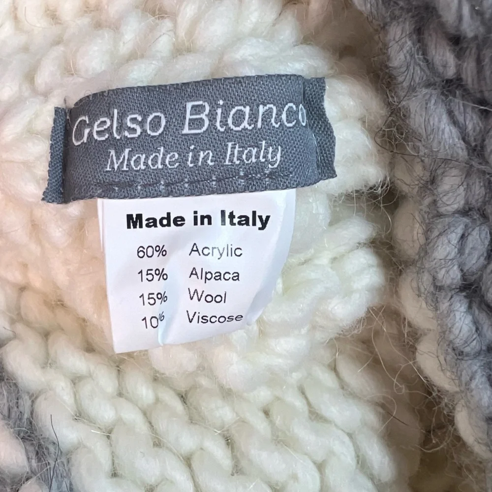 Gelso Bianco Women's Gray and White Alpaca Wool Winter Knit Pom Pom Hat NWT